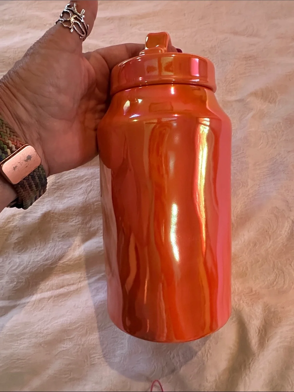 Rae Dunn Orange Luster Crow's Bones Canister Halloween